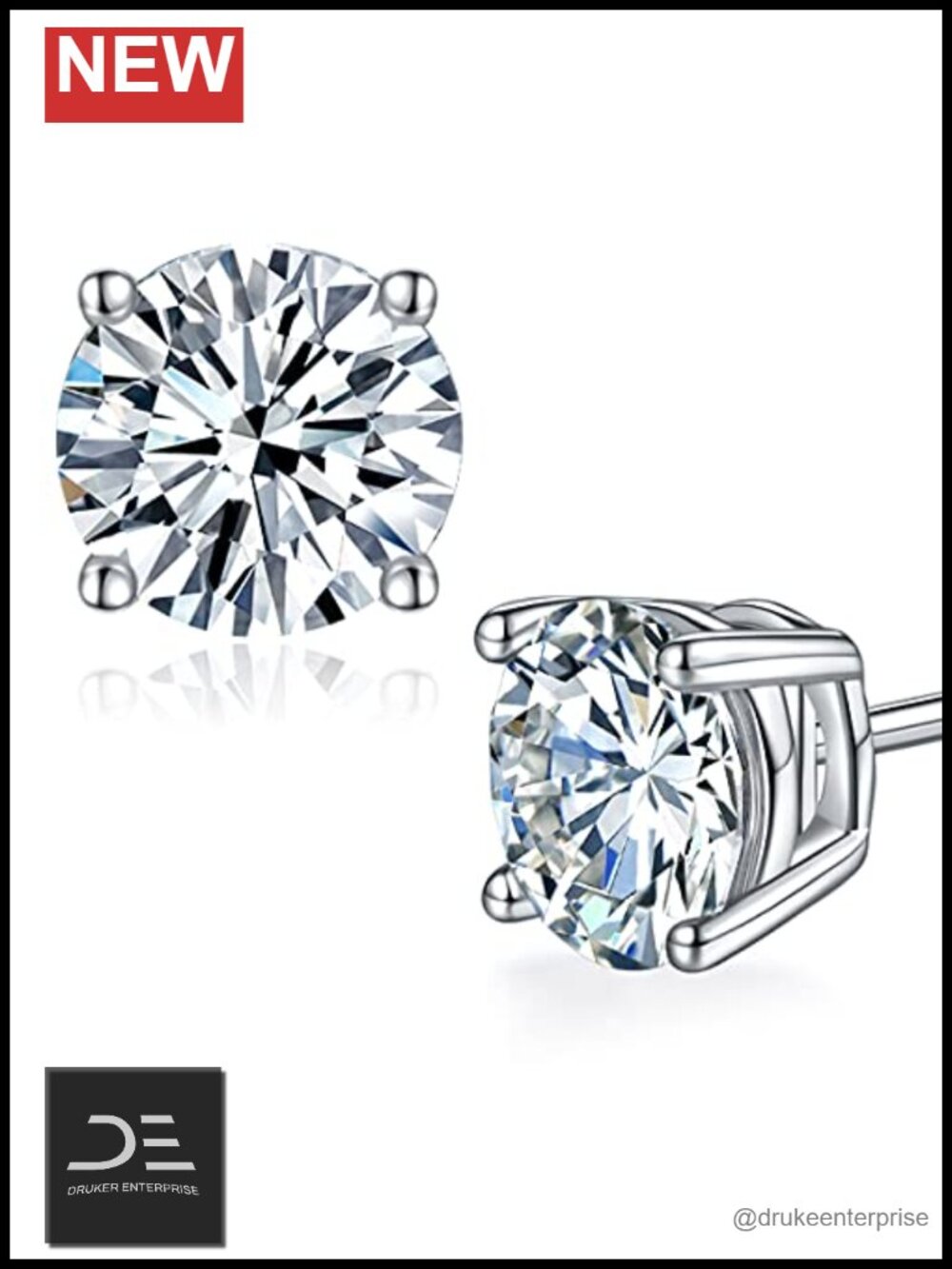 Sterling Silver 925 Moissanite Stud Earrings 1ct Pair Gift